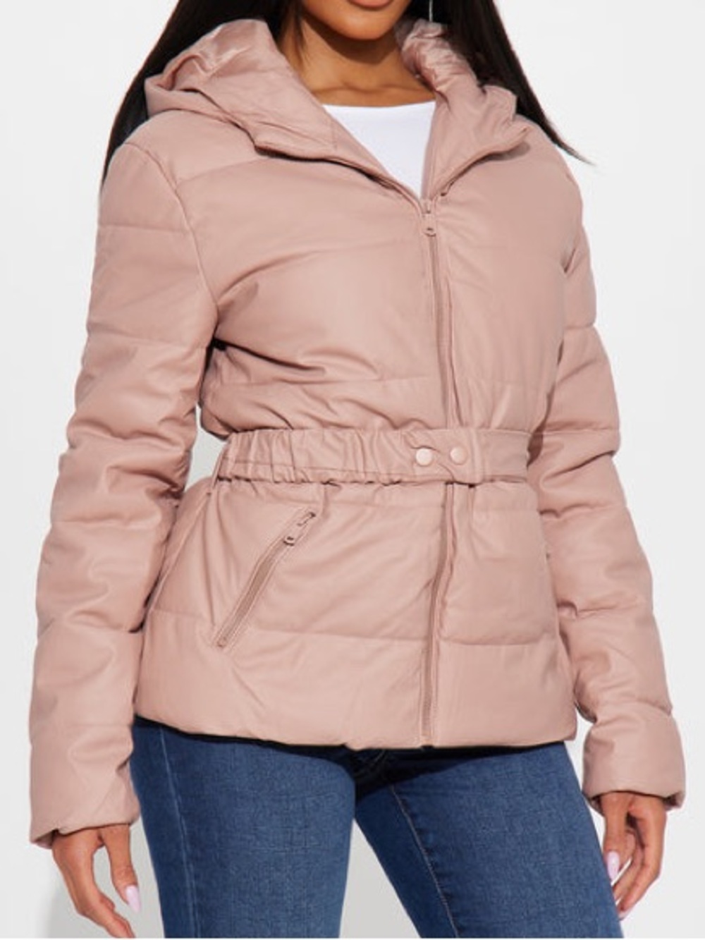 Haute Monde - City Nights Faux Leather Puffer Jacket - Mauve - Women’s Small